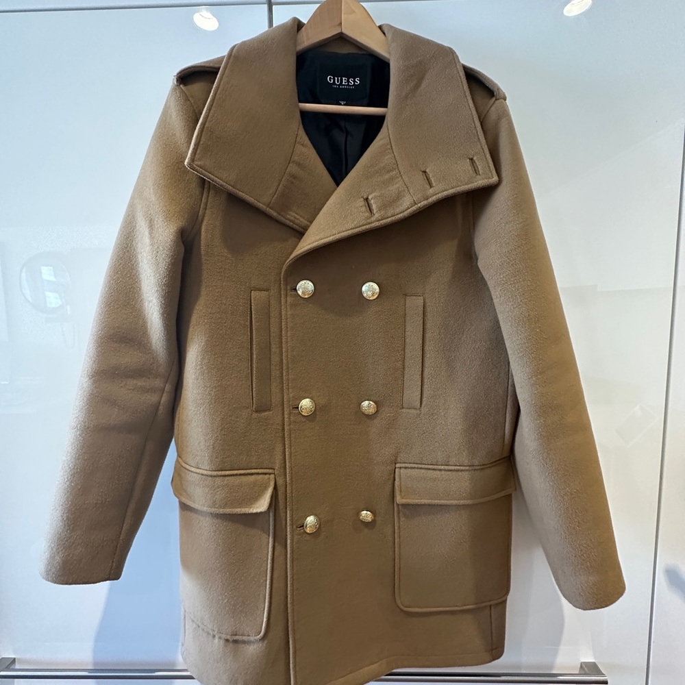 Guess double breasted Peacoat. Tan , size medium
